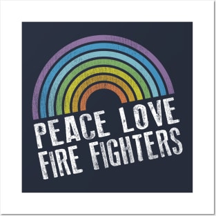 PEACE LOVE FIREFIGHTERS - RETRO RAINBOW Posters and Art